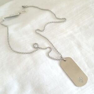 New Genuine Diamond Cross Dog Tag Necklace Stainless Steel 22".